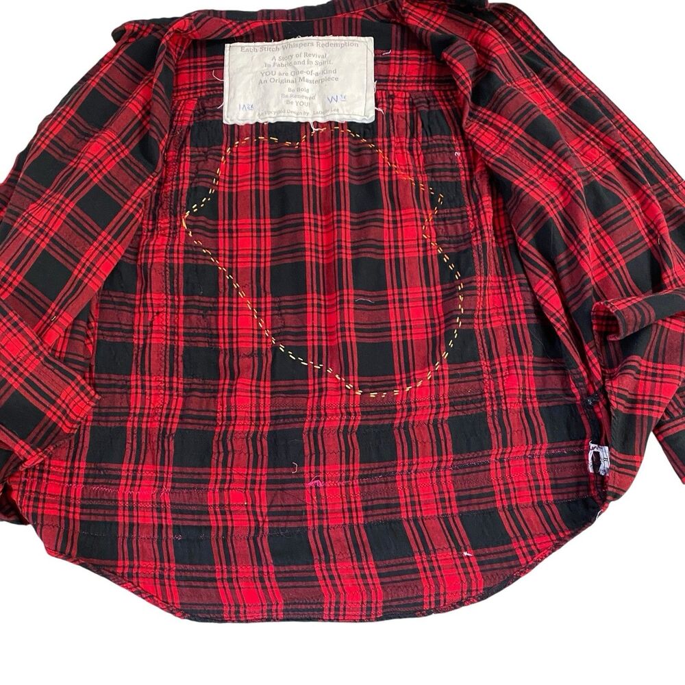 Upcycled Flannel Shirt Shacket Womens 3X Lips Stones Custom Grunge Rocker Skater - Picture 6 of 15